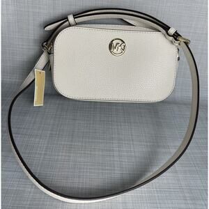 MICHAEL KORS FULTON CREAM DOUBLE ZIP CROSSBODY LEATHER BAG BLUSH